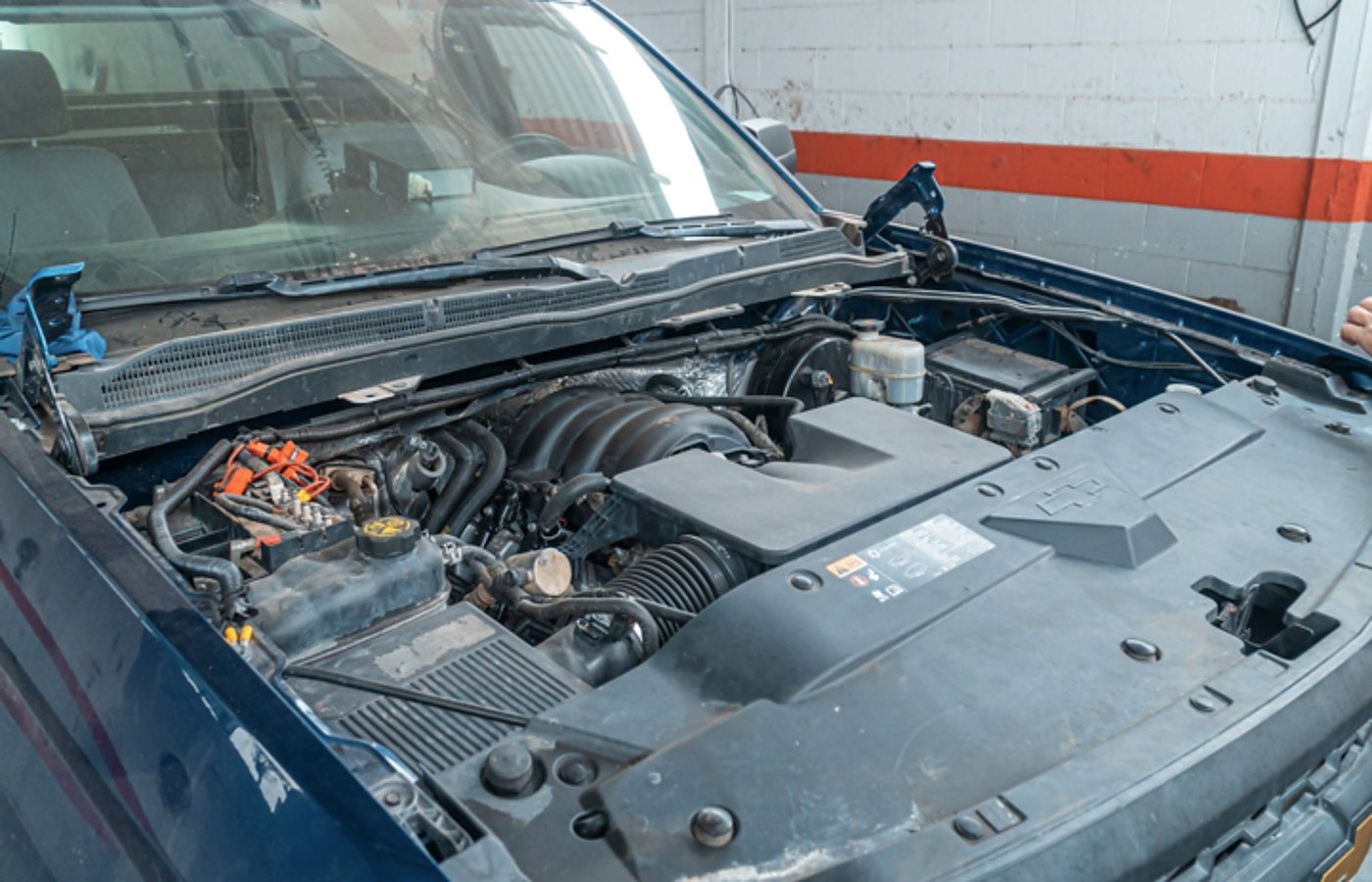 Under the hood of a Memphis work truck at a service call
